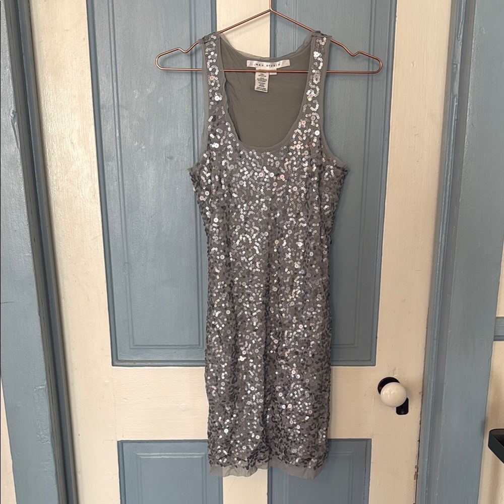 Max Studio Silver Sequin Sheath Mini Dress